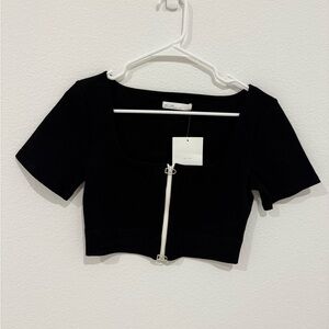 OAK + FORT Black Crop Top with Zipper